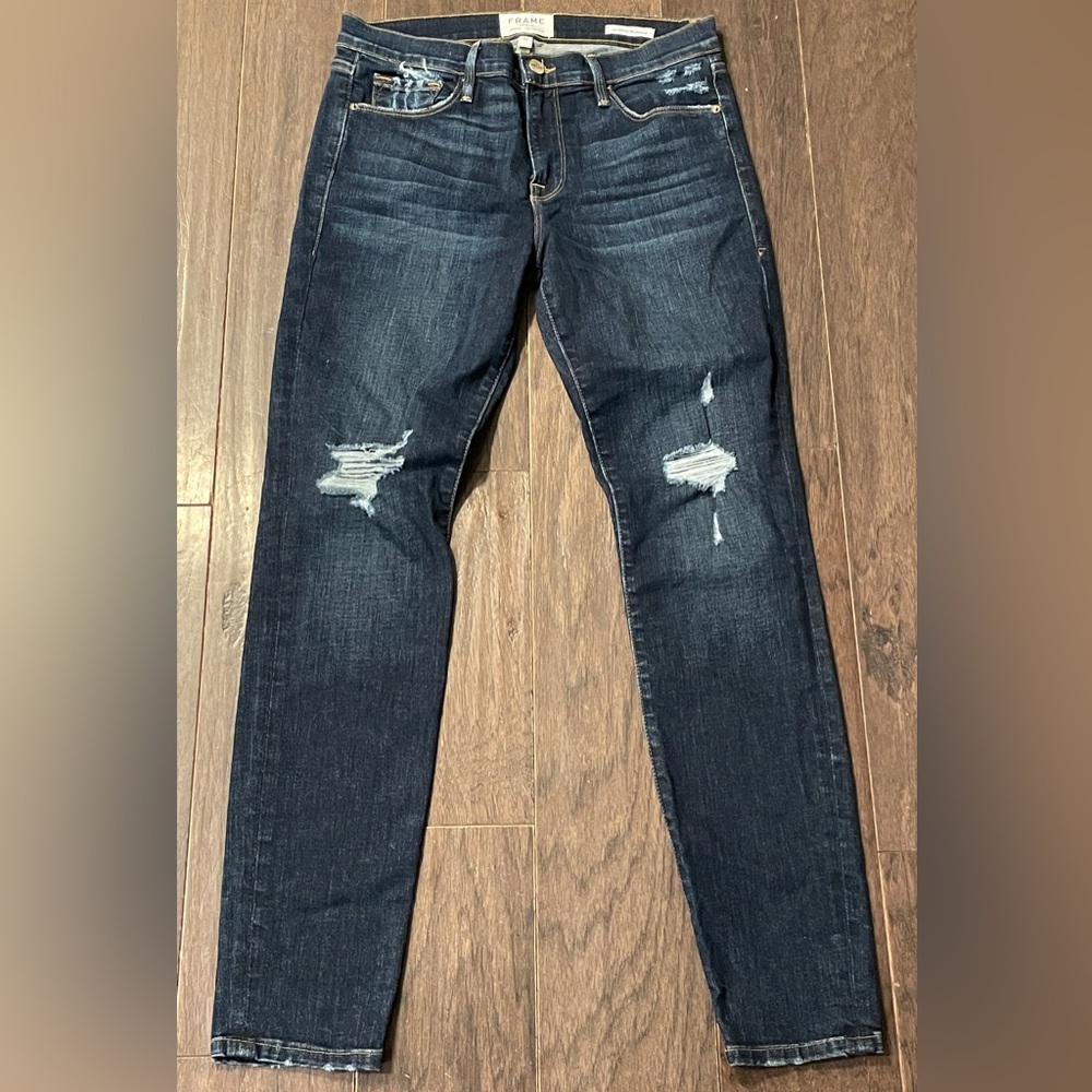 FRAME Le High Skinny Distressed Jeans 29 Riley Model LSJ148